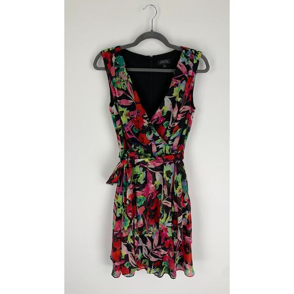 Tahari Arthur S. Levine Womens Dress Tie-Waist Vibrant Floral Size 4 V Neck - Picture 5 of 14